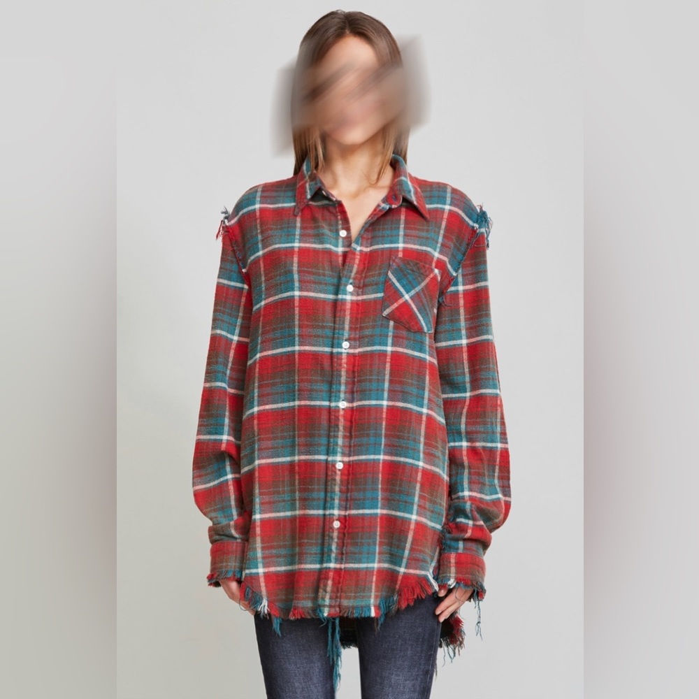 R13 Shredded seam Shirt plaid. Size small